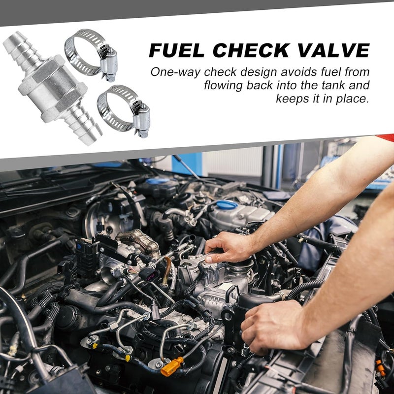 KVAEY 2 PCS One Way Check Valve, 3/8" 10mm Aluminium Alloy Non Return One Way Check Valve with Clamps, Fuel Hose Control Valves for Petrol Diesel Oil Water, Car Accessories - Image 3